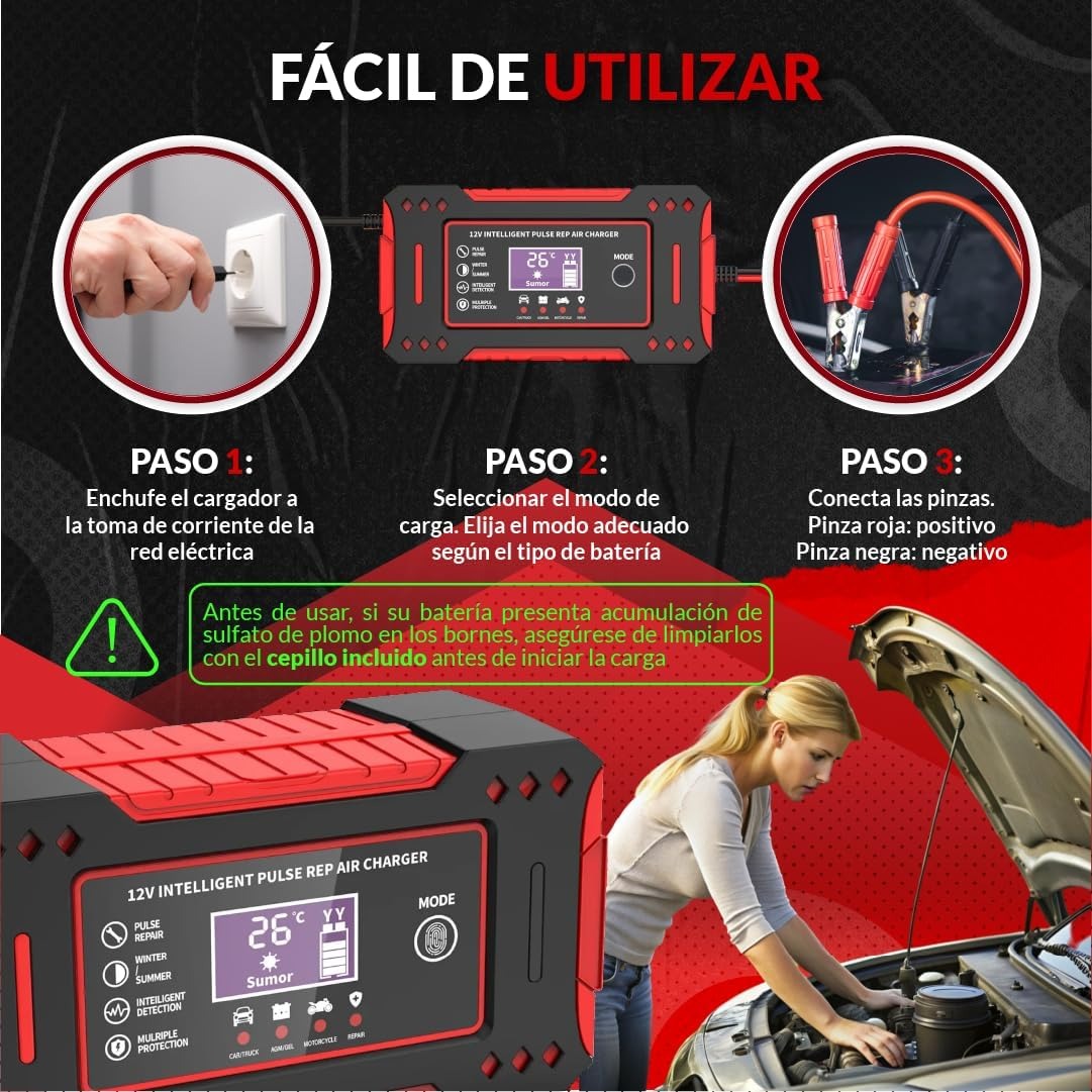 Cargado Revividor Baterias Coche 12V6A | Multi vehículos | CarSolutions©